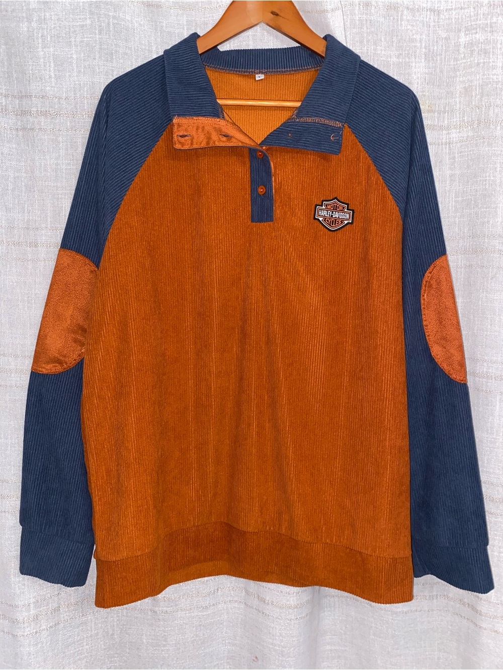 Harley Davidson Colorblock Corduroy Pullover Shirt Elbow Patches L